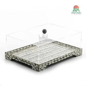 Plateau de service de haute qualité en nacre incrustée avec couvercle en acrylique, plateau à chocolat en mosaïque de coquillages pour le Ramadan - Product Image 5