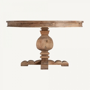 <b>Round</b> Solid Wood Portable Pedestal <b>Dining</b> <b>Table</b> Antique Design Stable Base <b>for</b> Hotel Use - Product Image 3