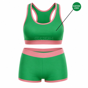 Conjunto Deportivo Personalizado para Mujer, Top Deportivo y Pantalones Cortos, Color Verde Rosa, Ropa Deportiva para Gimnasio, Yoga, 2 Piezas, OEM ODM - Product Image 1