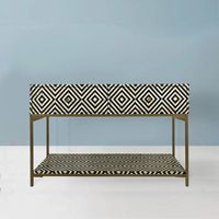 Table console moderne éco-responsable avec incrustations en os et design géométrique – Mobilier de salon haut de gamme pour maisons contemporaines