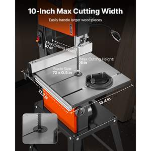 Scie à ruban de table à deux vitesses de 10 pouces, 373 W, 1/2 CV, hauteur de coupe maximale de 6 pouces, table en fonte de 13,2 x 13,4 pouces, éclairage de travail à 360 degrés - Product Image 4