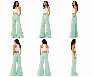 Pantalones de chándal acampanados de estilo urbano para mujer, de algodón grueso con forro polar de 450 GSM, joggers acampanados de felpa para invierno - Product Image 5