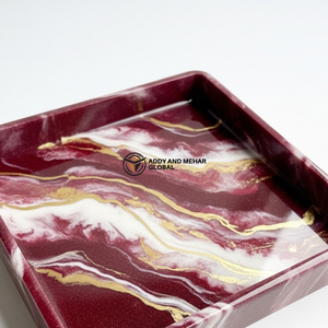 Luxury Burgundy <b>Marble</b> Resin <b>Square</b> Tray – Handmade Glossy Decorative Serving Tray with Gold Vein Detail | Modern <b>Coffee</b> <b>Table</b> - Product Image 4