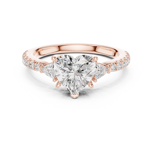 Anillo de Compromiso de Oro Rosa con Diamante Tallado en Corazón y Tres Piedras, Anillo de Boda con Pavé para Mujer - Product Image 1