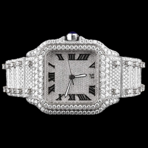 Reloj de Hombre de Moda con Esfera Cuadrada de Diamantes Moissanite de Alta Calidad en Dos Tonos, Totalmente Cubierto de Piedras, con Números Romanos y Movimiento de Cuarzo - Product Image 2