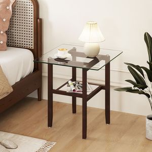 Elegante tavolino da caffè quadrato in vetro a 2 livelli da 24 pollici con struttura in metallo e ripiano portaoggetti - Product Image 2