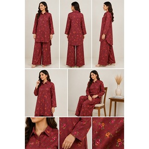Conjunto de Dos Piezas para Mujer con Estampado Floral, Camisa Larga y Pantalones Anchos, Atuendo Moderno para el Día a Día - Product Image 6