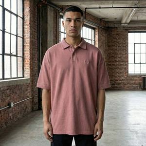 T-shirt streetwear homme personnalisé avec logo OEM, coupe décontractée à épaules tombantes, imprimé tricoté rose poudré, 100 % coton vierge - Product Image 1