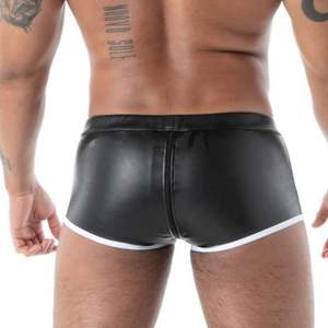 Calzoncillos sin fondo de cuero tejido efecto segunda piel negros para hombre, ropa interior fetichista elástica sexy con espalda abierta, transpirable y cómoda. - Product Image 6