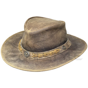 Chapeaux en cuir véritable unisexe marron style vintage délavé, chapeau de cowboy pour l'extérieur et les voyages, couvre-chef personnalisé OEM, marque privée, chapeaux de mode western - Product Image 1