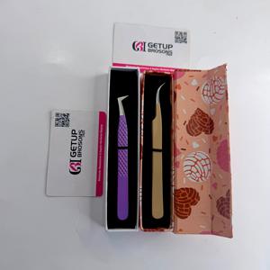 Ensemble de pinces professionnelles pour extensions de cils, marque privée, logo personnalisé, acier inoxydable coloré, manche confortable, volume 10 mm - Product Image 1