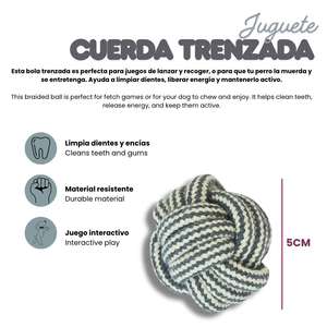 Juguete Masticable para Mascotas Yommy, Pelota de Cuerda Trenzada de 3 Colores, Juguete Dental para Perros - Product Image 6