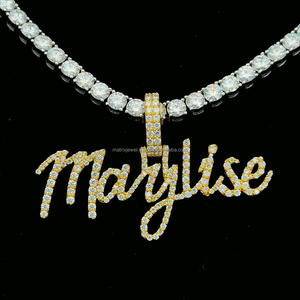New Custom <b>Name</b> <b>Pendant</b> Micro Pave Moissanite Iced Out Singal Layer Letters Charm <b>Necklace</b> Hip Hop Gold Plated Jewelry - Product Image 1