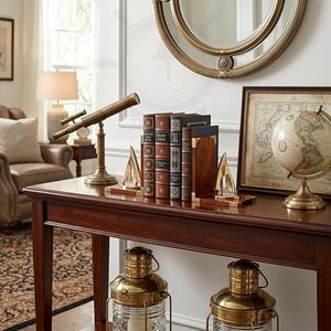Wooden Bookends with Brass Sailboat Design Decorative Desk <b>Book</b> Holder Stand Luxury Nautical Bookends for Home Office <b>Library</b> - Product Image 4