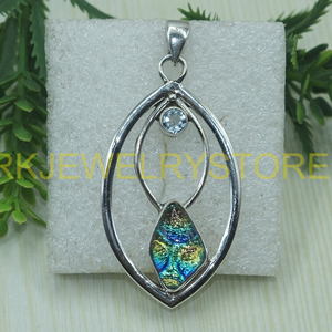 Colgante artesanal de plata de ley 925 con amolita y topacio azul, forma de gota marquise, joyería artesanal bohemia, regalo para mujer, diseño único. - Product Image 2