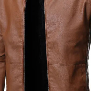 <b>Leather</b> <b>Jacket</b> Luxury <b>Faux</b> <b>Leather</b> Canvas Stand Collar Front Logo Fashion Soft Comfortable Streetwear Wholesale Factory Supply - Product Image 3