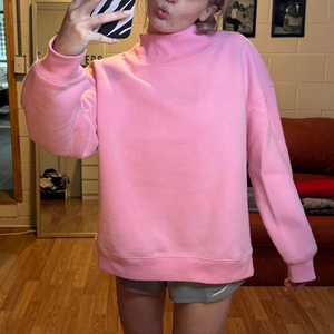 High Quality Women's Oversized Heavyweight <b>Pink</b> Solid Fleece Pullover Custom Logo Embroidered Mockneck <b>Sweatshirt</b> - Product Image 1