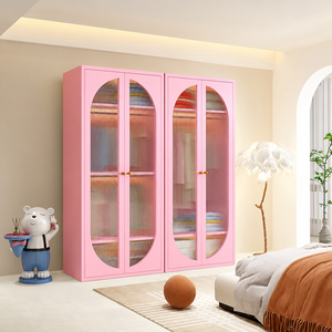 Modern Tall <b>Wardrobe</b> with Polycarbonate Ribbed Doors <b>Large</b> Capacity Space-Saving Clothing Organizer for Bedroom Home Storage - Product Image 2