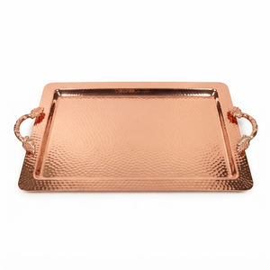 Handmade Hammered Copper Serving Tray with Brass Handles Large Rectangular Food Platter Wholesale Home Hotel Restaurant - Product Image 1