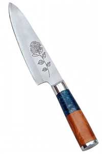 Ensemble de couteaux de cuisine professionnels 1 pièce DIY OEM avec manche en résine bicolore gravé au laser floral et étuis en cuir - Product Image 6