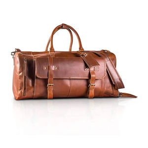 Bolsos de lona de fin de semana de gran capacidad, elegantes y lujosos, de cuero genuino marrón, de alta calidad con cierre de cremallera, ideales para viajar. - Product Image 1