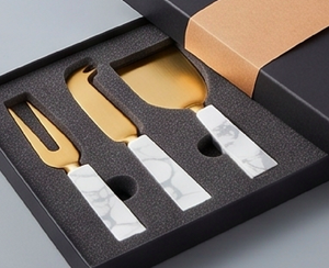 Gold <b>Cheese</b> <b>Knife</b> <b>Set</b> With Marble Handles Dishwasher Safe Durable Metal Tools For Serving Use Wedding And Hotel Use - Product Image 3