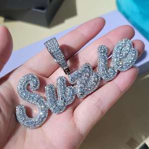 Collar con Colgante de Letra Personalizado con Moissanita Certificada GRA CONCEPTION, VVS, Chapado en Plata de Ley 925, Inicial del Nombre, Joyería Hip Hop para Hombre - Product Image 3