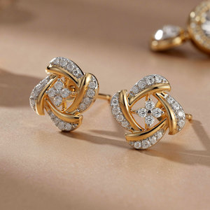 Luxury Women's Yellow Gold Diamond Stud <b>Earrings</b> Round Brilliant Cut <b>Wedding</b> Jewelry 10K 14K 18K Gold 925 935 <b>Silver</b> - Product Image 1