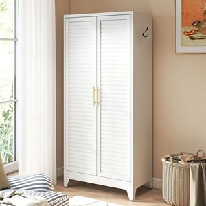 Armadio in Metallo Bianco a 2 Ante, 180 cm di Altezza, Armadio Portatile per Camera da Letto, Guardaroba Leggero per Piccoli Appartamenti - Product Image 1