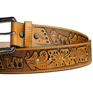 Wholesale Unisex Vintage Brown Western Floral Engraved Embossed Tooled Leather <b>Belt</b> for <b>Cowboy</b> Custom Made Western Leather <b>Belts</b> - Product Image 5