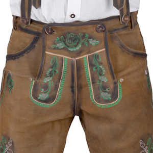 Nouveauté : Shorts en Lederhosen vintage marron brodés pour hommes avec bretelles, pour les festivals traditionnels bavarois - Product Image 4