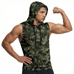 Wholesale Price Men's Custom Print <b>Drop</b> Armhole Sleeveless Hoodie Urban Camo Fitness Workout Muscle Athletic Streetwear Tank Top - Product Image 1