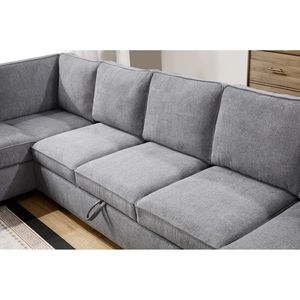 Divano Sezionale Samara 137" con Chaise Longue a Destra, in Ciniglia Grigia, con Vano Contenitore Sottoseduta e Cuscini Decorativi per Soggiorno - Product Image 6