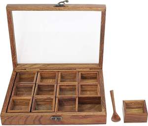 Wooden Spice Box 6 Compartment Seasoning Storage Bin with Glass Lid Lockable Drawer for Kitchen Counter - Product Image 5