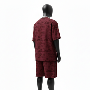 Ensemble t-shirt et short décontracté pour homme, jersey polyester léger, imprimé intégral marron noir, logo personnalisé - Product Image 5