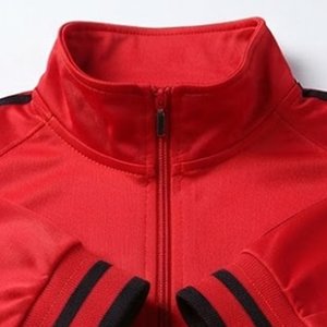 Custom Men's Red Track Jacket And Black Jogger Pant Set Solid Color Sporty Autumn Wear Knitted Polyester Breathable Stand Collar - Product Image 5