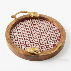 Plateau de service rectangulaire en rotin naturel tressé à la main avec incrustation de nacre de luxe, écologique et décoratif - Product Image 6