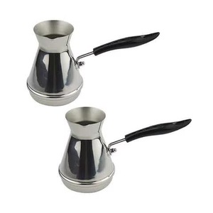 Stainless Steel <b>Turkish</b> <b>Coffee</b> <b>Pot</b> Cezve 2 Piece Set with Black Handle Espresso Ibrik - Product Image 1
