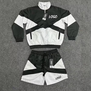 Custom Men's Summer Casual Printed Breathable Two-Piece Zipper Track Suit Polyester Windbreaker Jogger Jacket Short <b>Set</b> - Product Image 4