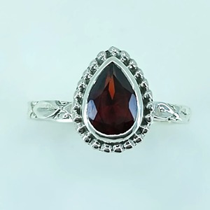 Garnet <b>Ring</b> 925 Sterling <b>Silver</b> Handmade Boho <b>Statement</b> Promise <b>Ring</b> for Women Red Pear Shape Gemstone January Birthstone Month - Product Image 2