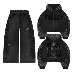 Ensemble de survêtement personnalisé en pierres précieuses, haute qualité, hiver, épais, coupe-vent, respirant, avec sweat à capuche zippé et poches latérales, effet délavé soleil - Product Image 2