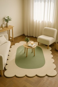 Handmade Modern Abstract Floral Wool Rug Unique Shaped white Custom <b>Carpet</b> High Pile Pet Friendly for Home Picnic Use - Product Image 4