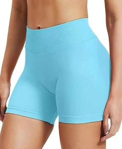 Shorts de compression sans couture taille haute, nouvelle collection, personnalisables avec logo, bleu clair, pour l'été – Fabrication pakistanaise en gros - Product Image 3