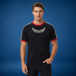 Unisex Black Short Sleeve <b>T</b>-<b>Shirt</b> Crew Neck Solid Breathable Eco-Friendly <b>Polyester</b> Sport Style Regular Fit Red White Trim All - Product Image 3