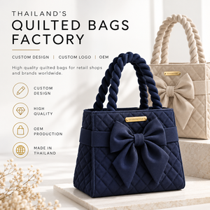 Bolso de Mano de Algodón Acolchado Personalizado con Asas Retorcidas y Lazo, Bolso Tote de Lujo para Mujer, Fabricante OEM de Marca Privada, Tailandia - Product Image 3