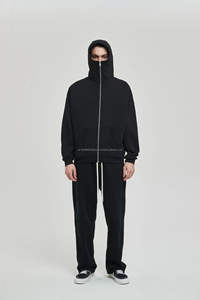 Personalizado Hombres Full Zip Up Sudaderas con capucha de media cara de gran tamaño Plain Streetwear Chaqueta Hombres Warm Fleece Ninja Hoody Jacket con cremalleras - Product Image 5