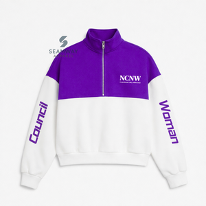 Sudadera con cremallera corta NCNW para mujer, jersey casual con cuello simulado y cremallera, suéter con cuello alto y cremallera. - Product Image 1