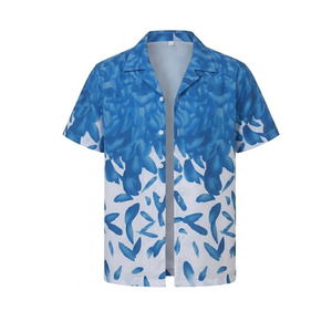 Camisa de Manga Corta con Estampado Floral Azul y Blanco para Hombre, Cuello Clásico, Estilo Casual de Verano, 100% Algodón Tejido Transpirable - Product Image 3
