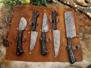 Ensemble de couteaux de cuisine professionnels japonais en acier damas à 67 couches, manche en bois Pakka, 5 pièces, acier inoxydable écologique - Product Image 3