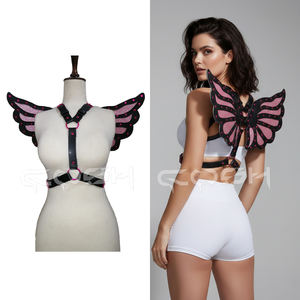 Harnais ailes de papillon rose scintillant pour femme, en similicuir clouté, sangle de poitrine, accessoire de cosplay Fairycore - Product Image 5